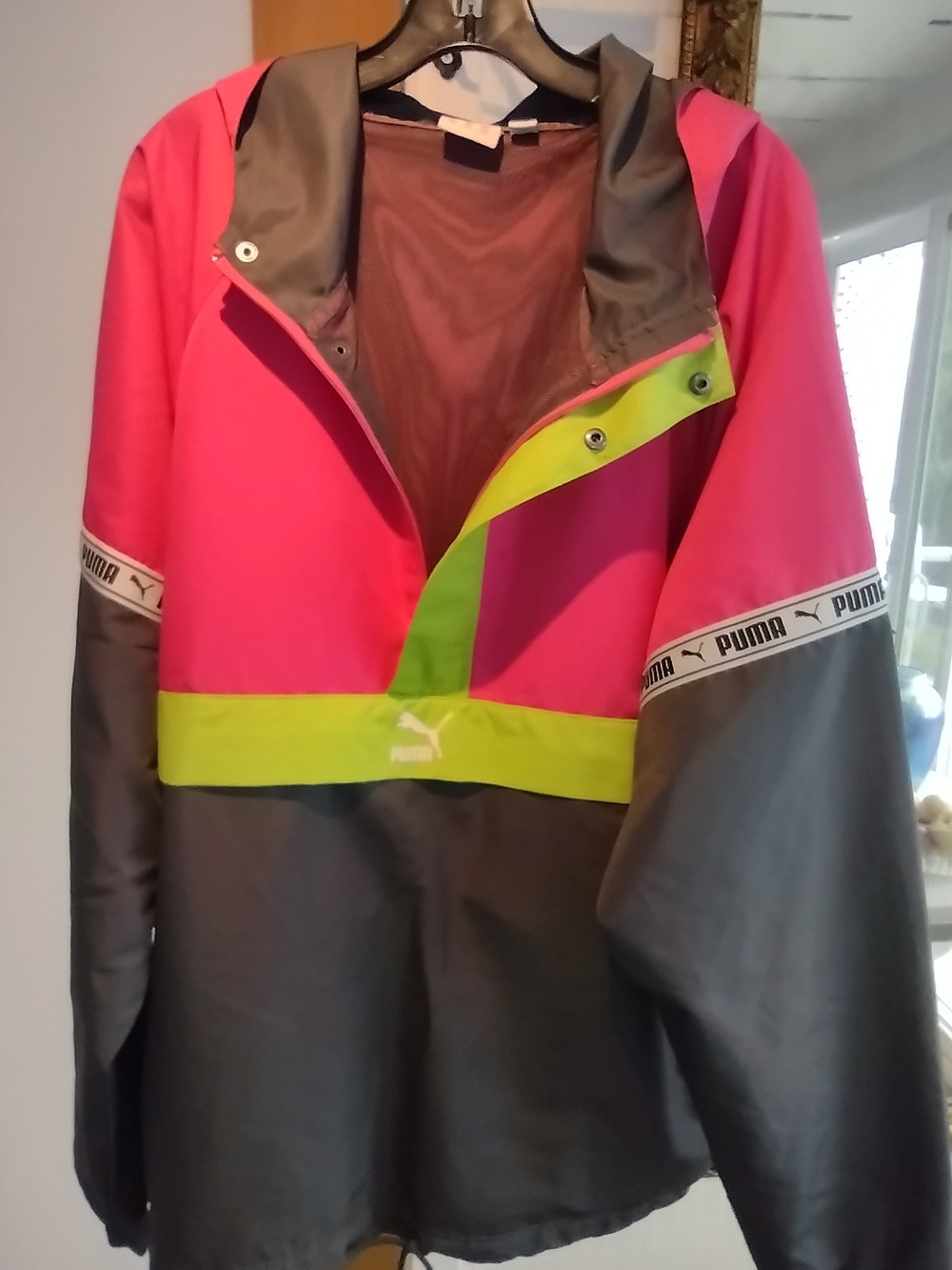 Puma Neon Pink & Gray Anorak Jacket with Lime Accent